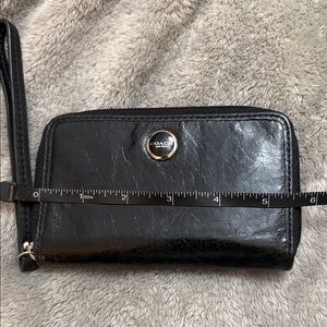 Coach Black Leather Wristlet with Silver Accents